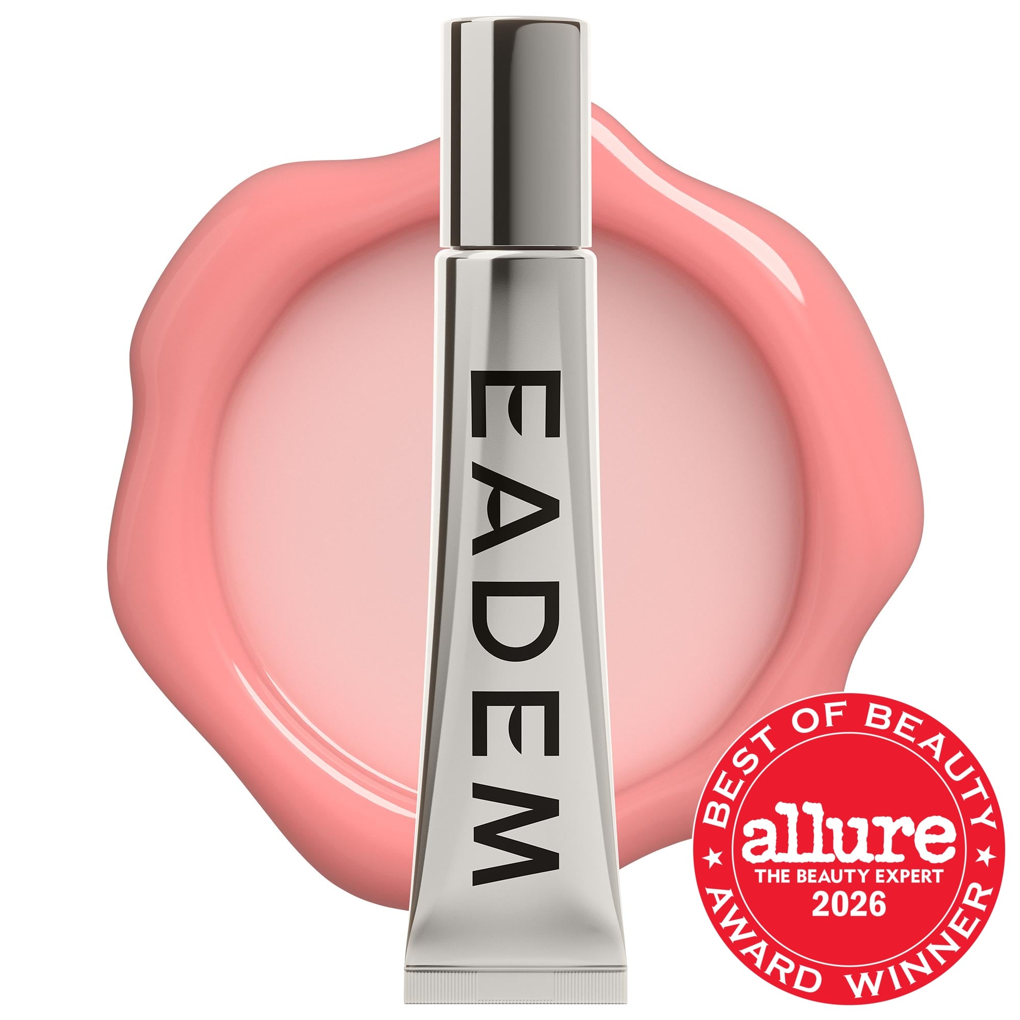 Pink liquid lipstick tube with silver cap and Allure Best of Beauty 2026 award badge