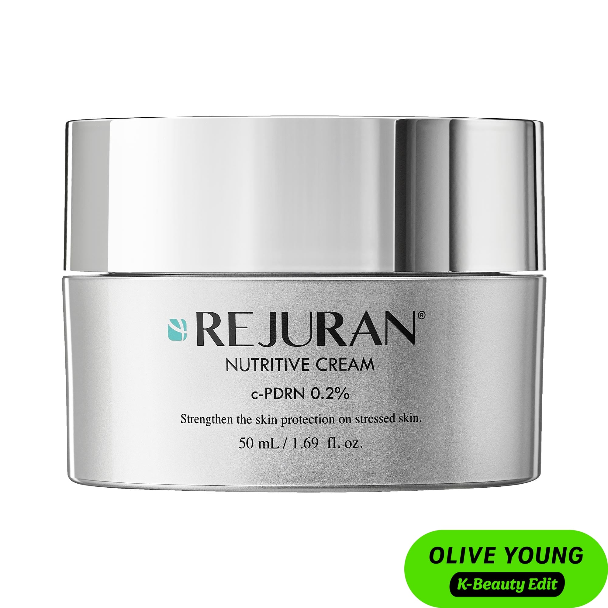 Silver jar of nutritive face cream with c-PDRN 0.2% and K-Beauty Edit badge